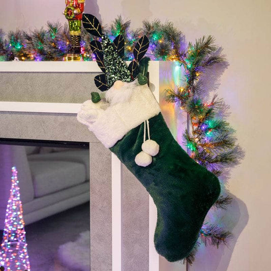 Christmas  -  Green & White Pom Pom Stocking - 60cm  -  60008715
