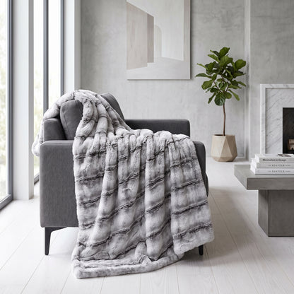 Grey Brushed Faux Rabbit Fur Throw Blanket - 150x200cm