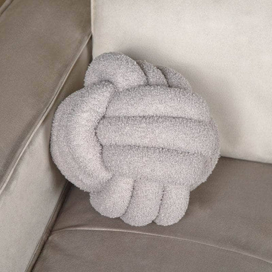 Homeware  - Grey Boucle Knot Ball Cushion - 27cm -  60008207
