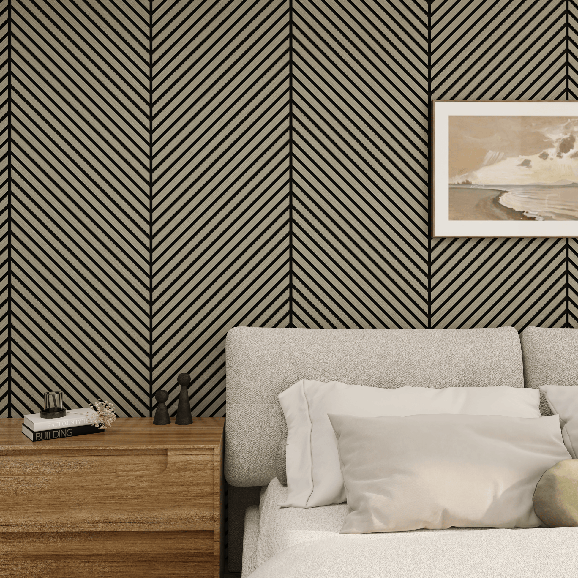 Wall Panelling  -  Grey Oak Herringbone Acoustic Panel B - Left Up Facing  -  60418256