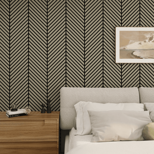 Wall Panelling  -  Slim Herringbone Acoustic Panel - Grey Oak  -  60418249