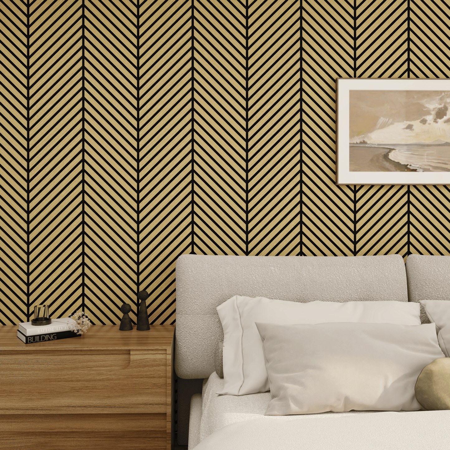 Wall Panelling  -  Slim Herringbone Acoustic Panel - White Oak  -  60418248