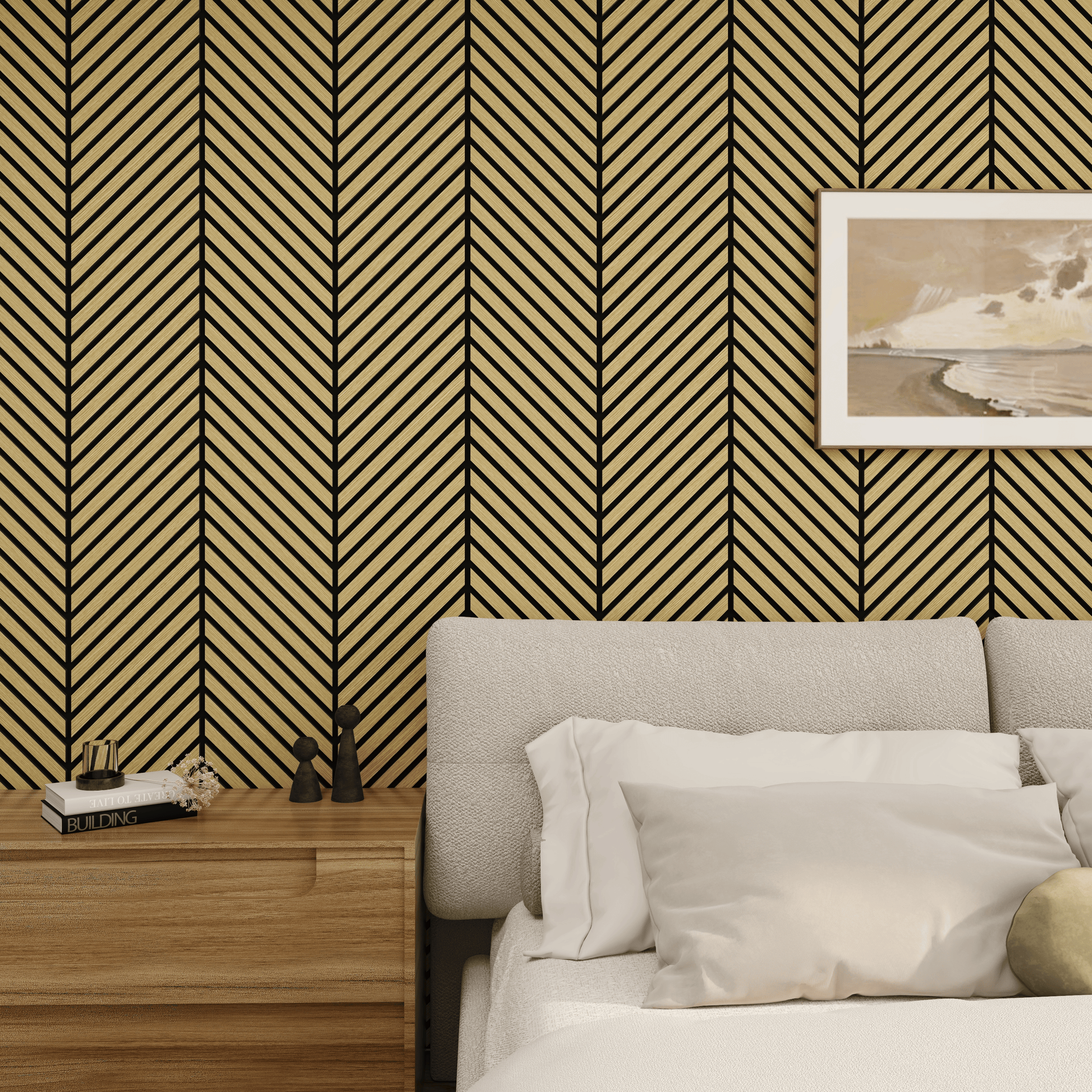 Wall Panelling  -  Slim Herringbone Acoustic Panel - White Oak  -  60418248