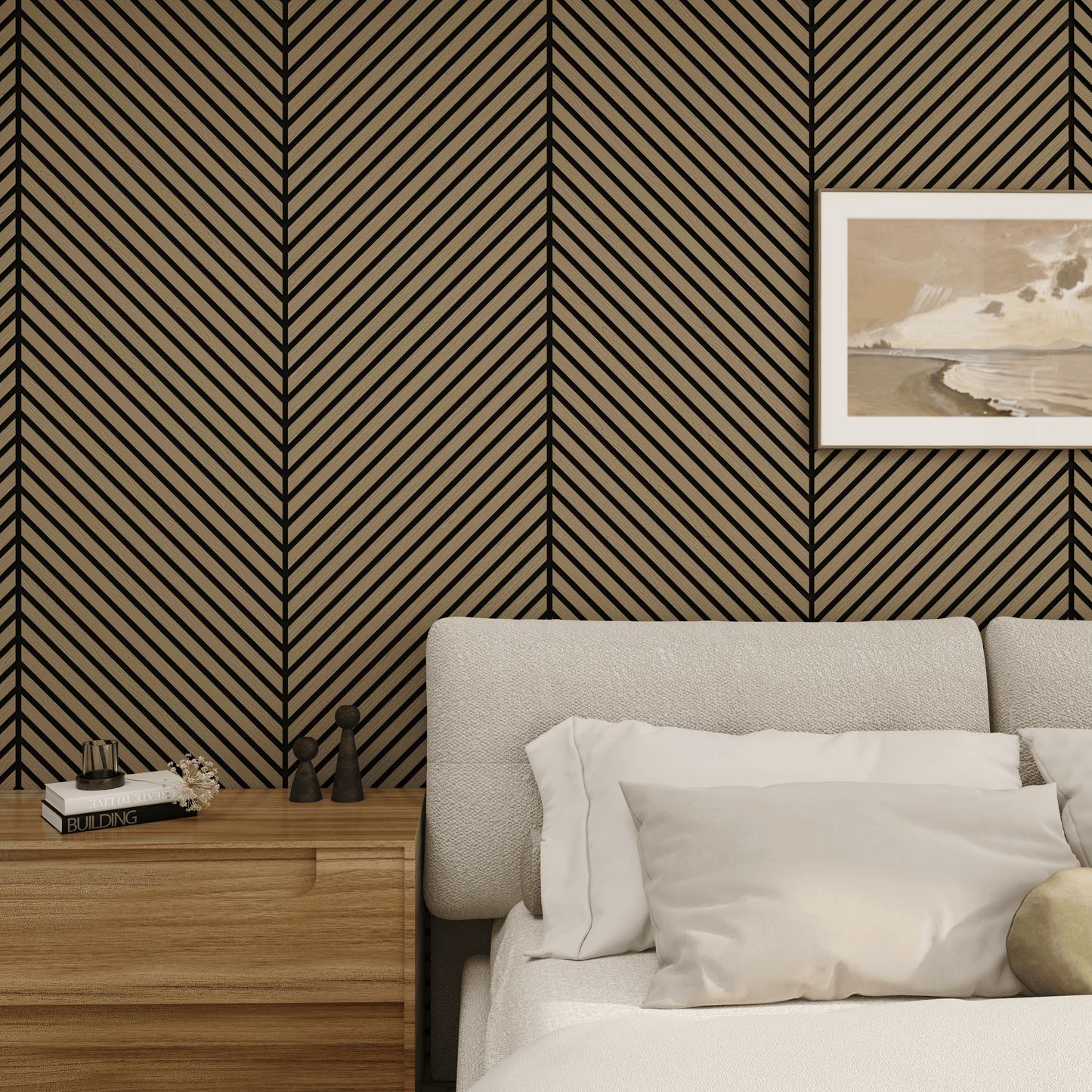 Wall Panelling  -  Walnut Herringbone Acoustic Panel B - Left Up Facing  -  60418252