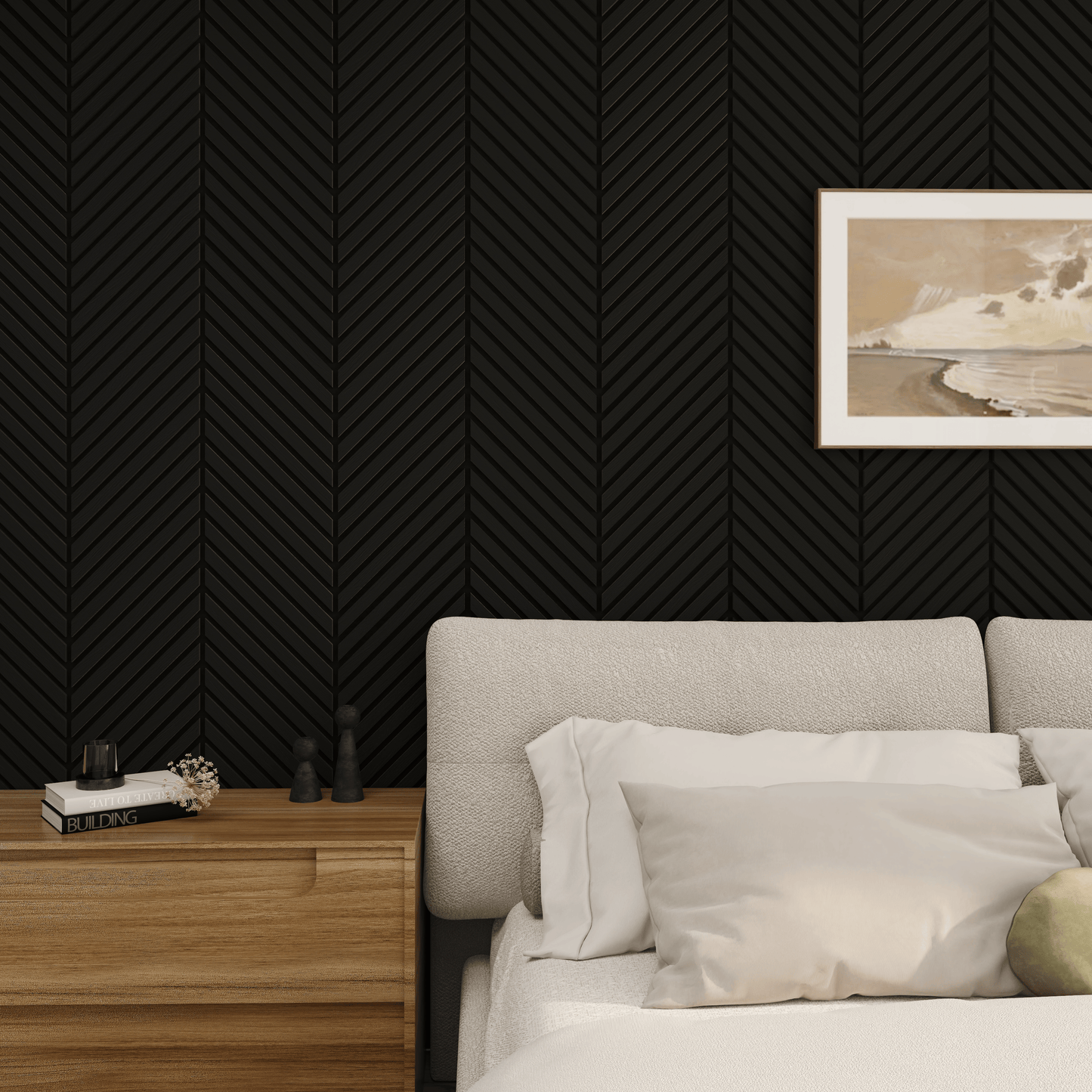 Wall Panelling  -  Slim Herringbone Acoustic Panel - Black Oak  -  60418250