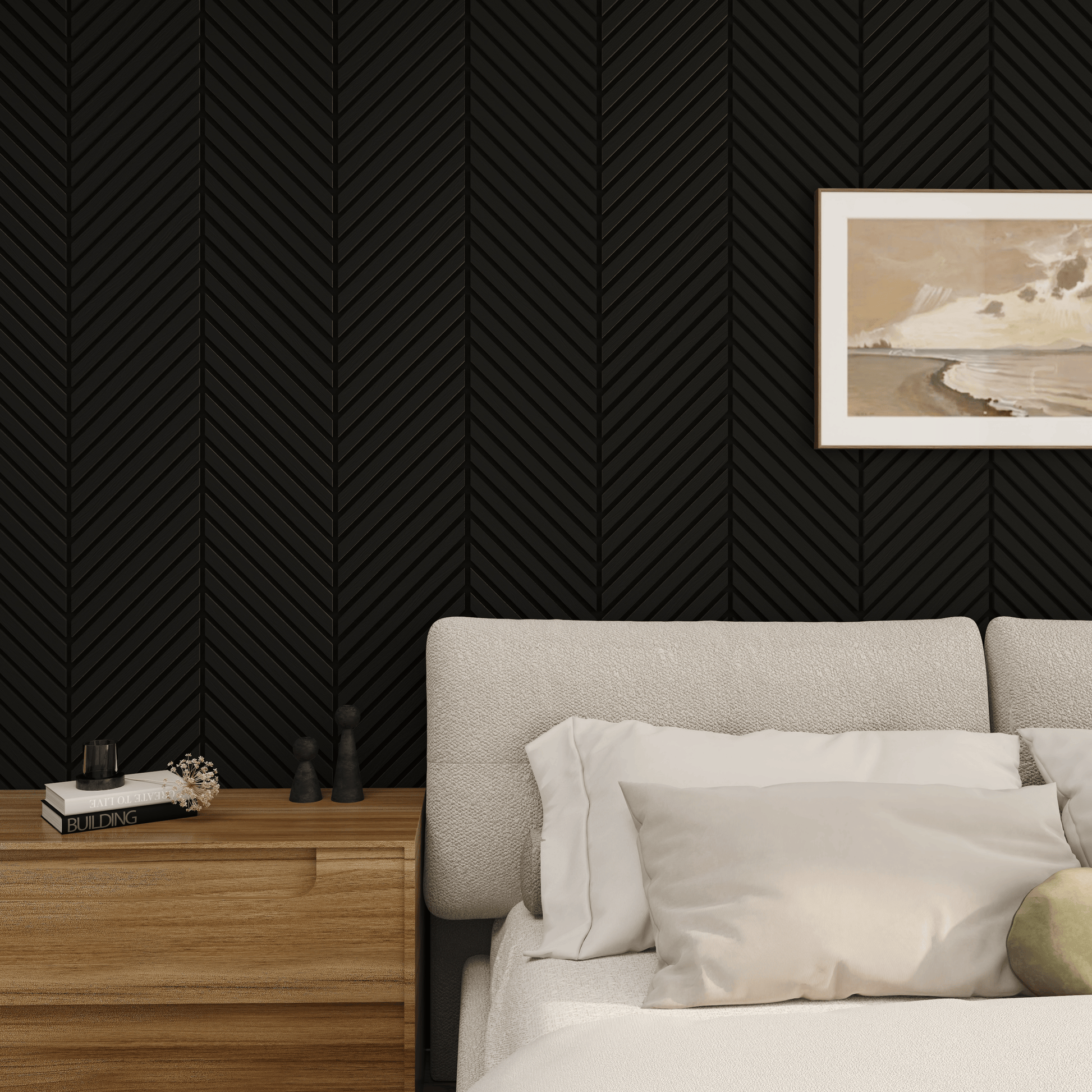 Wall Panelling  -  Slim Herringbone Acoustic Panel - Black Oak  -  60418250