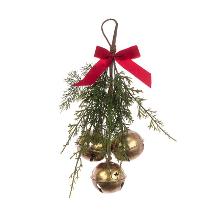 Hanging Bells With Bow Decoration 36cm styled on Christmas tree with festive greenery