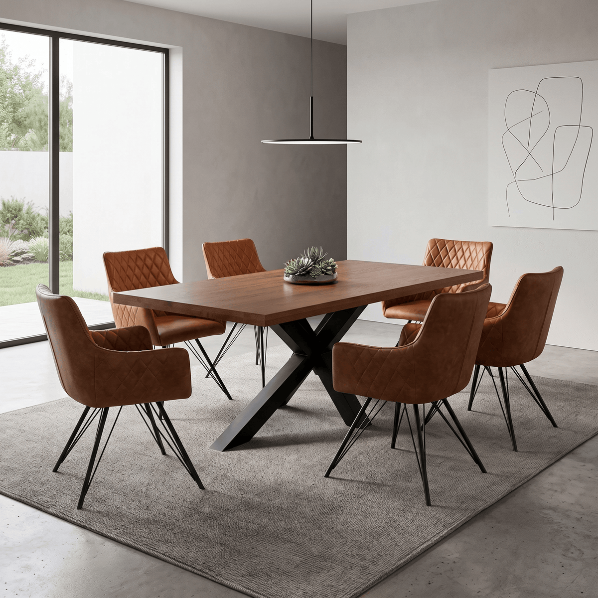 Furniture  -  Harrow 2m Dining Table & Tan Balmoral Dining Chairs  - 
