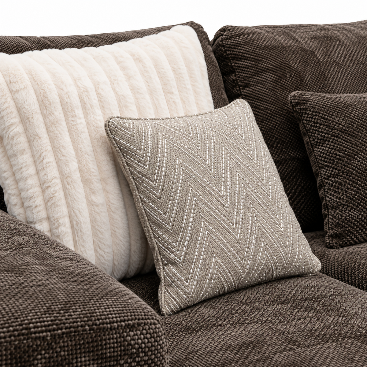 Henly Compact U-Shape Sofa & Stool - Chocolate