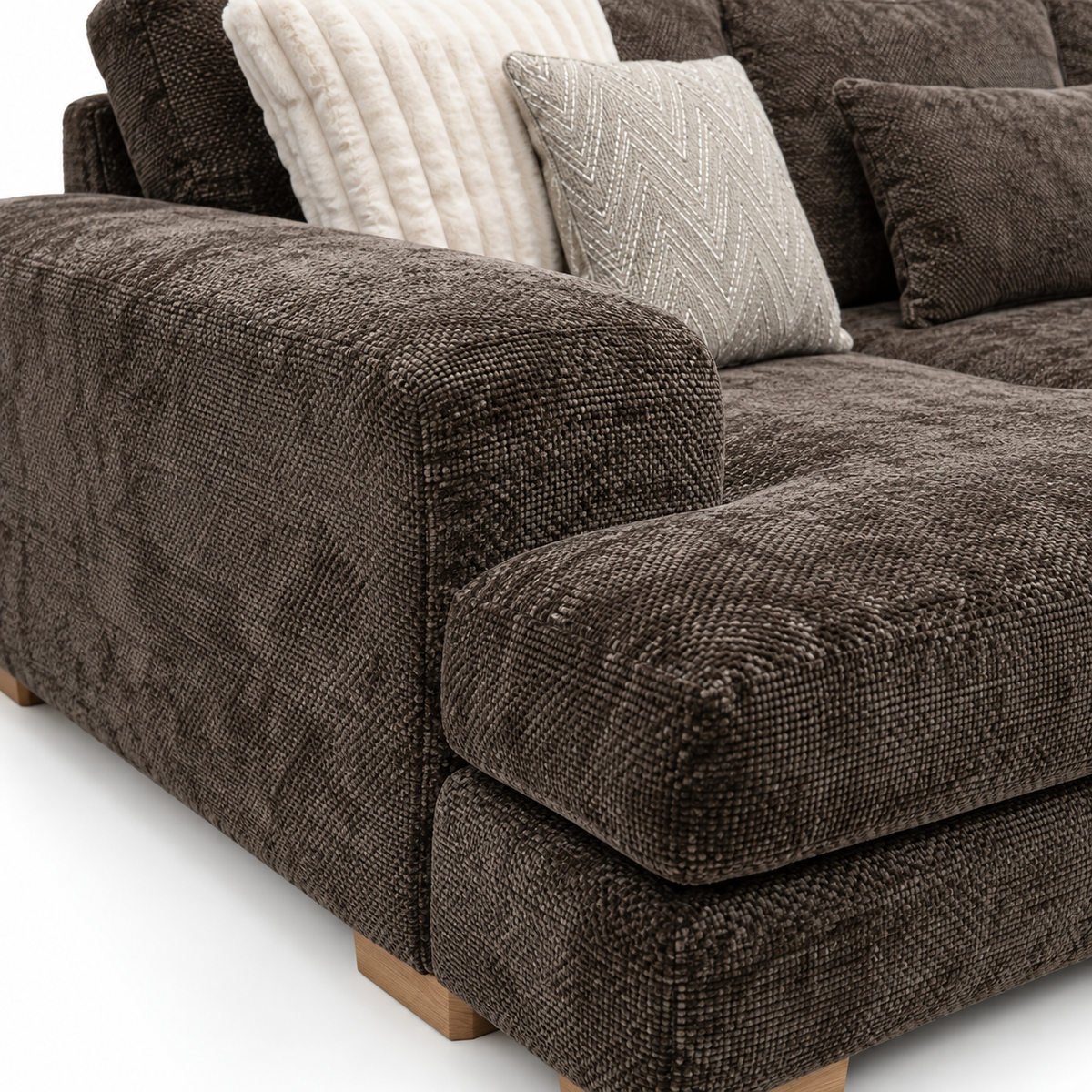 Henly Compact U-Shape Sofa & Stool - Chocolate