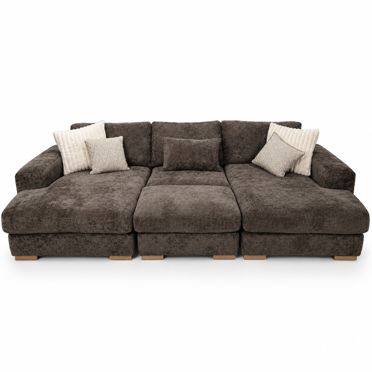 Henly Compact U-Shape Sofa & Stool - Chocolate