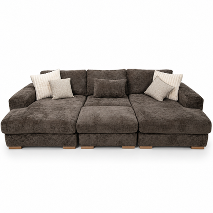 Henly Compact U-Shape Sofa & Stool - Chocolate