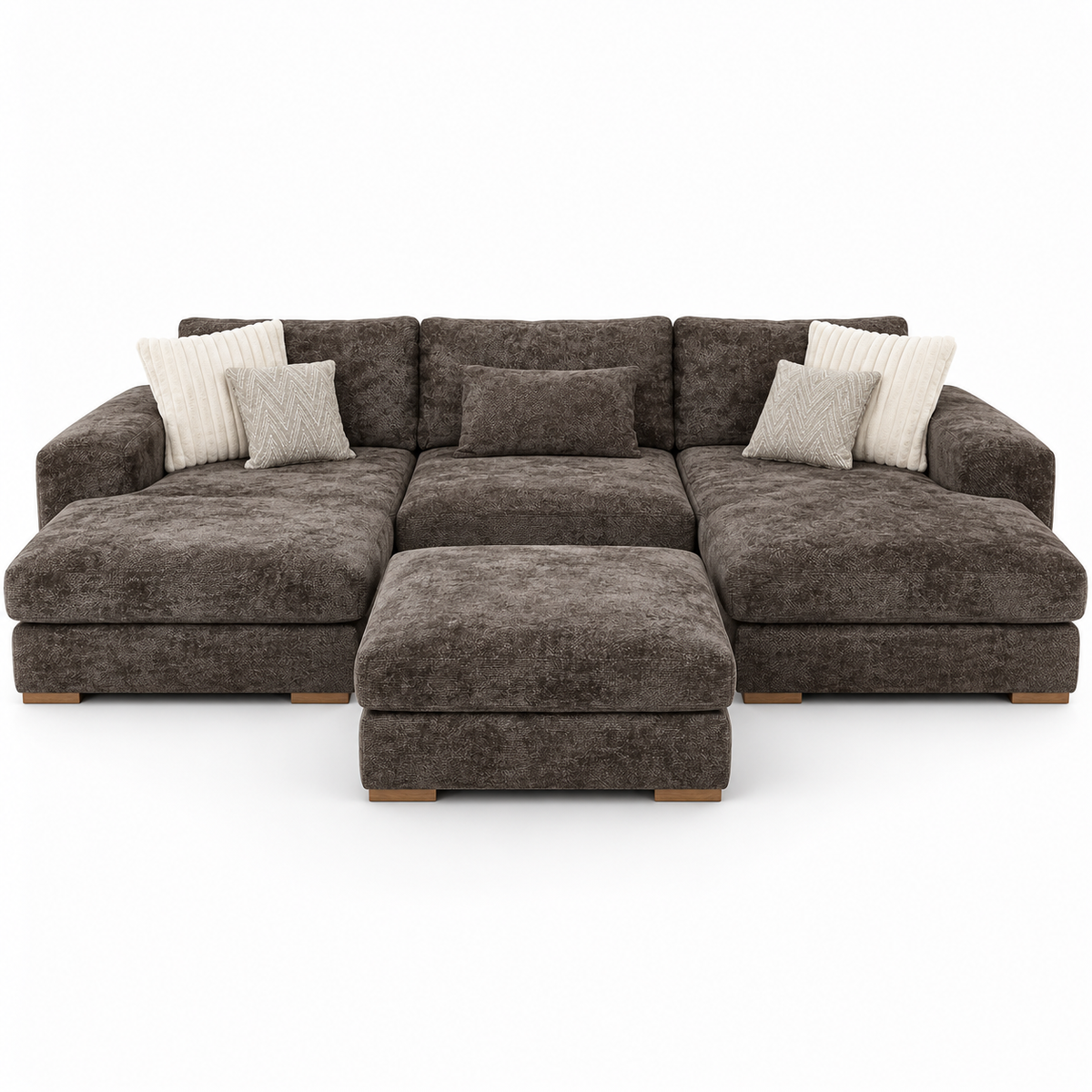 Henly Compact U-Shape Sofa & Stool - Chocolate
