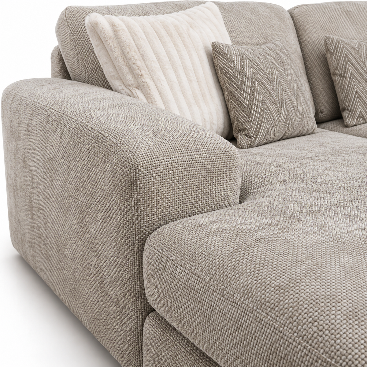 Henly Compact U-Shape Sofa & Stool - Stone