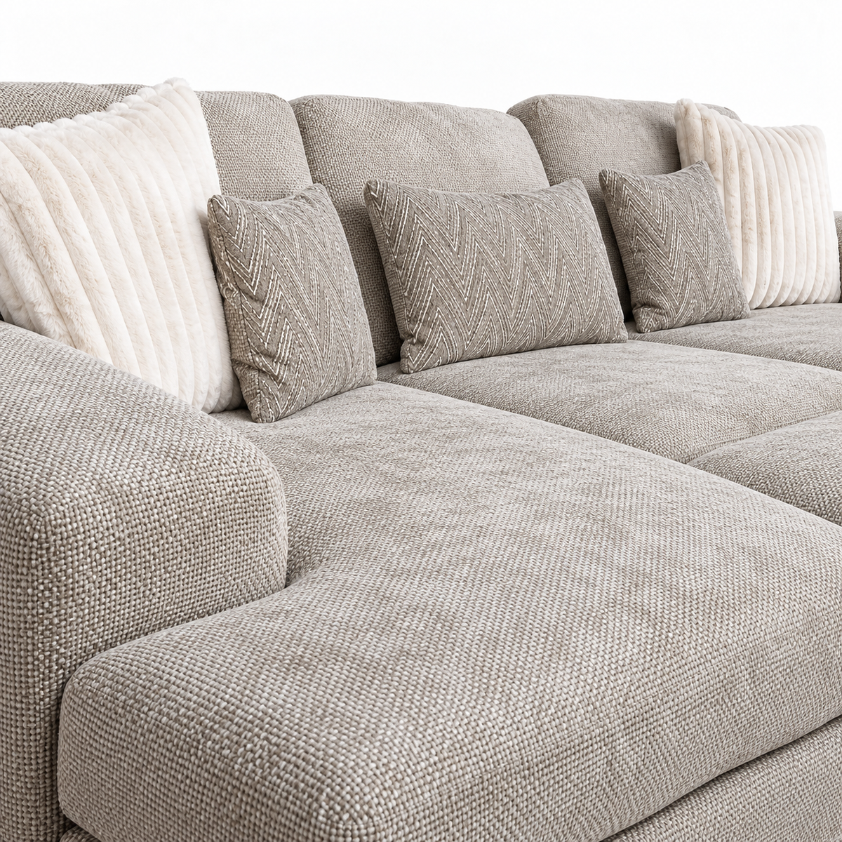 Henly Compact U-Shape Sofa & Stool - Stone