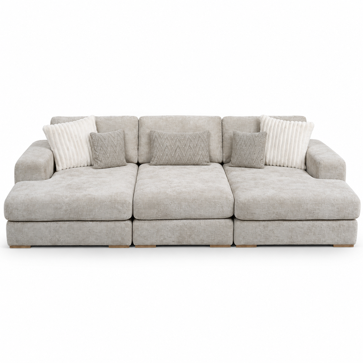 Henly Compact U-Shape Sofa & Stool - Stone