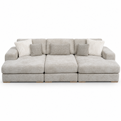 Henly Compact U-Shape Sofa & Stool - Stone
