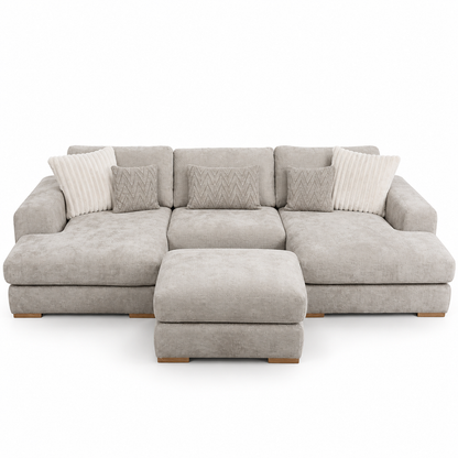 Henly Compact U-Shape Sofa & Stool - Stone