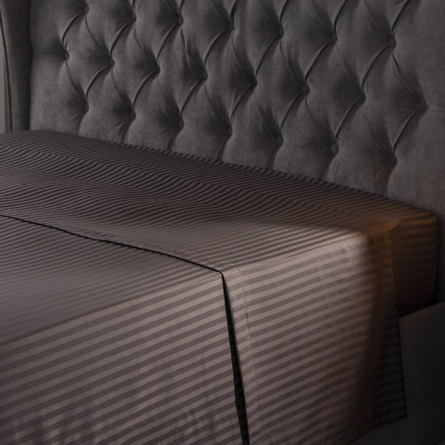 Homeware  -  Hotel Satin Stripe Charcoal Sheet - Multiple Sizes  - 
