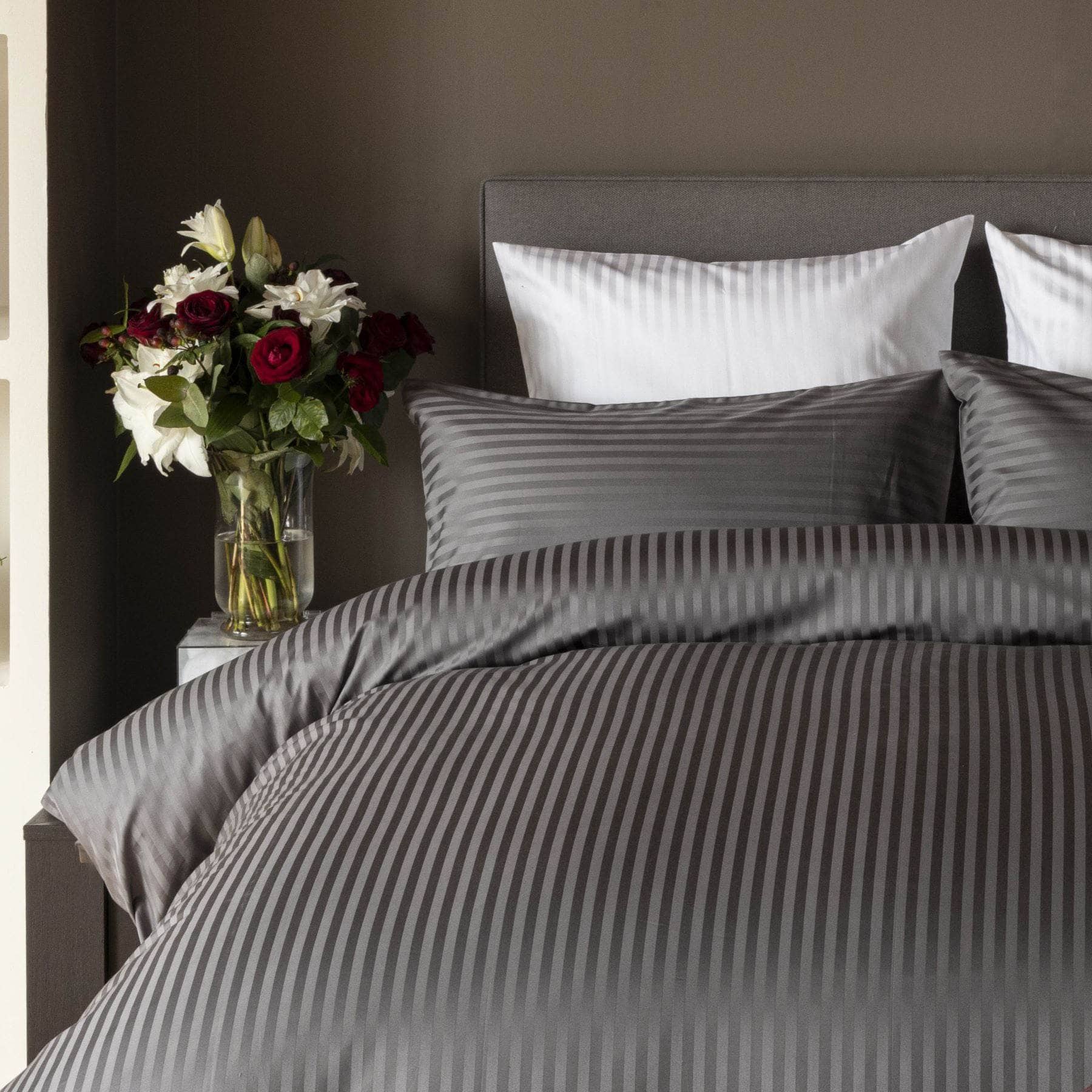 Homeware  -  Hotel Satin Stripe Pillowcase -  Charcoal  -  60010047