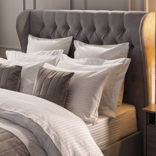 Homeware  -  Hotel Suite White Satin Stripe Duvet Cover Set - Multiple Sizes  - 