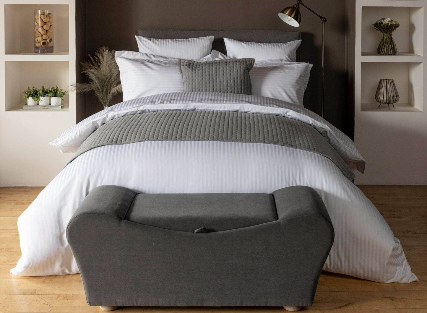 Homeware  -  Hotel Suite White Satin Stripe Duvet Cover Set - Multiple Sizes  - 