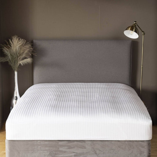 Homeware  -  Hotel Suite White Satin Stripe Fitted Sheet - Multiple Sizes  - 