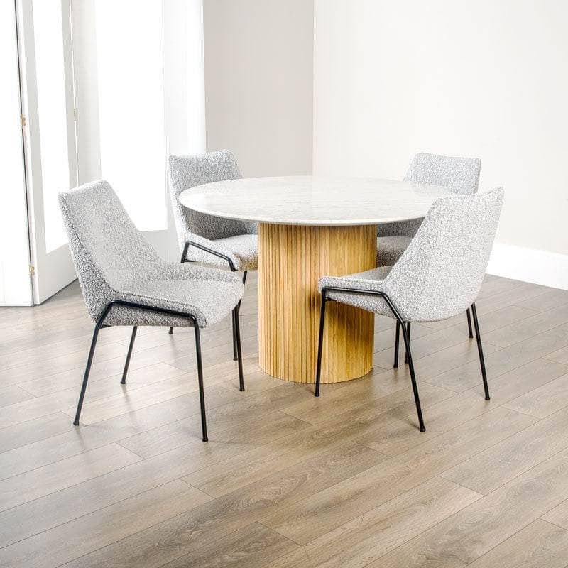 Ariel Round Dining Table & 4 Grey Boucle Lindsey Chairs  -  60007873