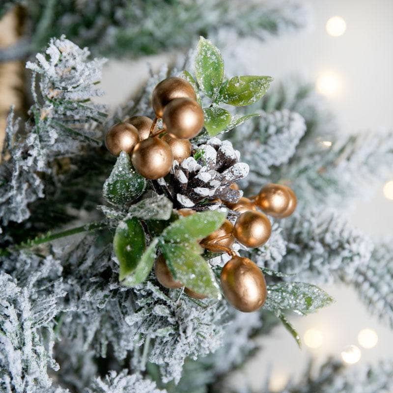 Christmas  -  Gold Berry Frosted Foliage Cone Pick - 20cm  -  60012341