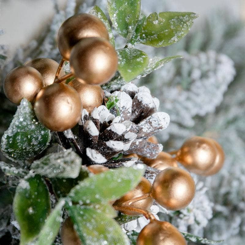 Christmas  -  Gold Berry Frosted Foliage Cone Pick - 20cm  -  60012341