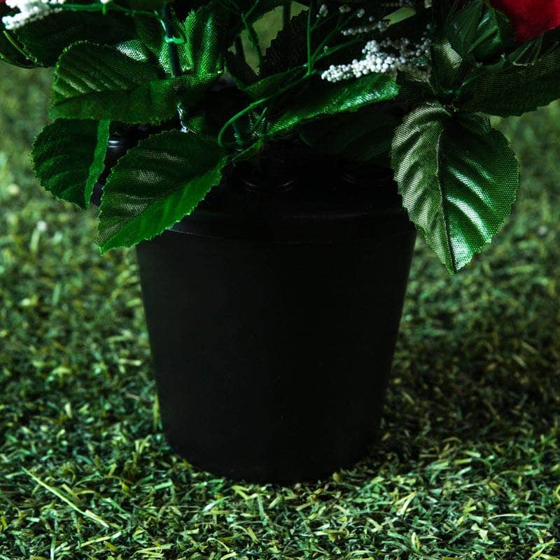 Gardening  -  Red Rose & Fern Grave Pot 29cm  -  50141062
