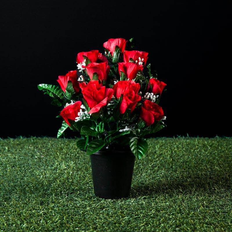Gardening  -  Red Rose & Fern Grave Pot 29cm  -  50141062
