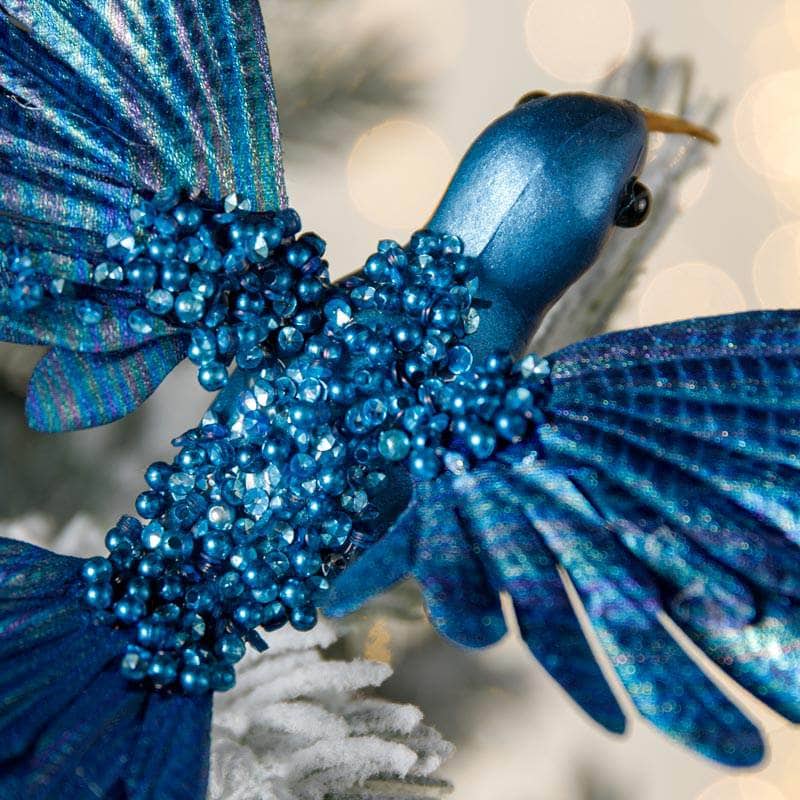 Christmas  -  Blue Beaded Hummingbird Clip-On Christmas Tree Decoration  - 20cm  -  60450874