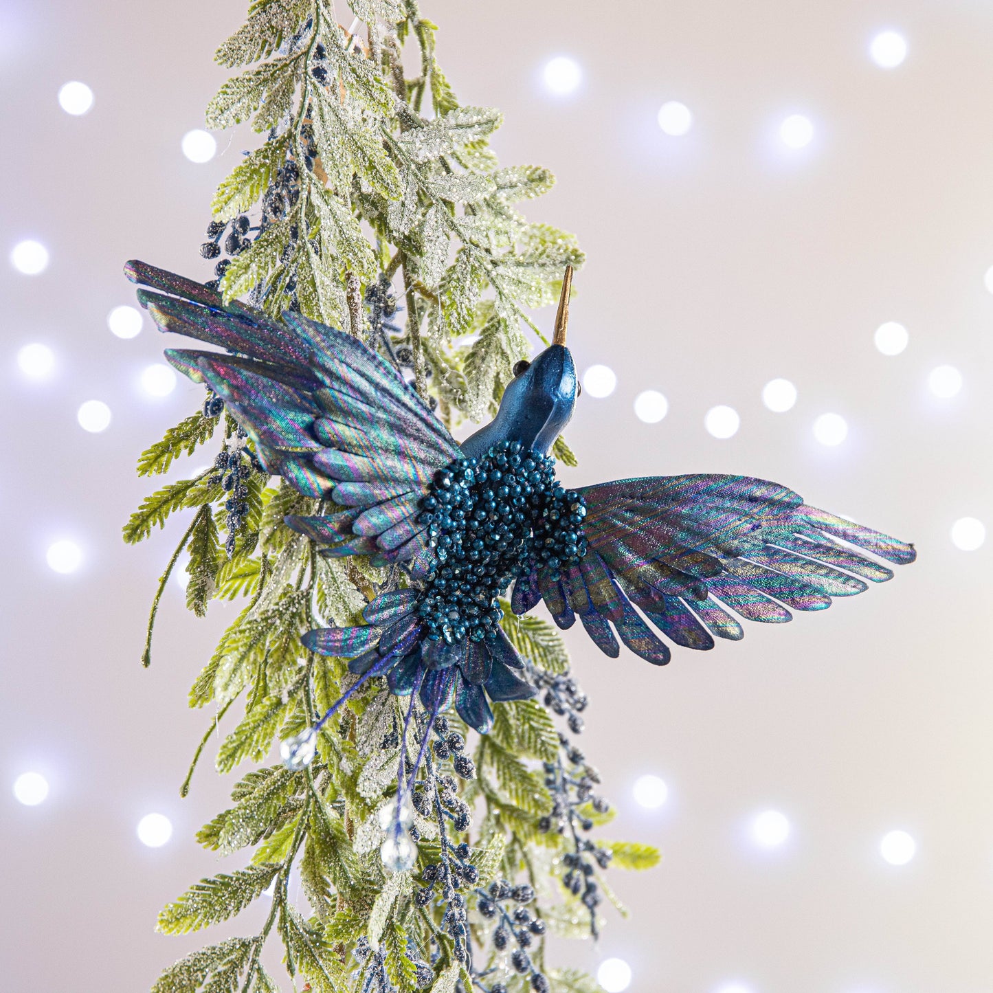 Christmas  -  Blue Beaded Hummingbird Clip-On Christmas Tree Decoration  - 20cm  -  60450874