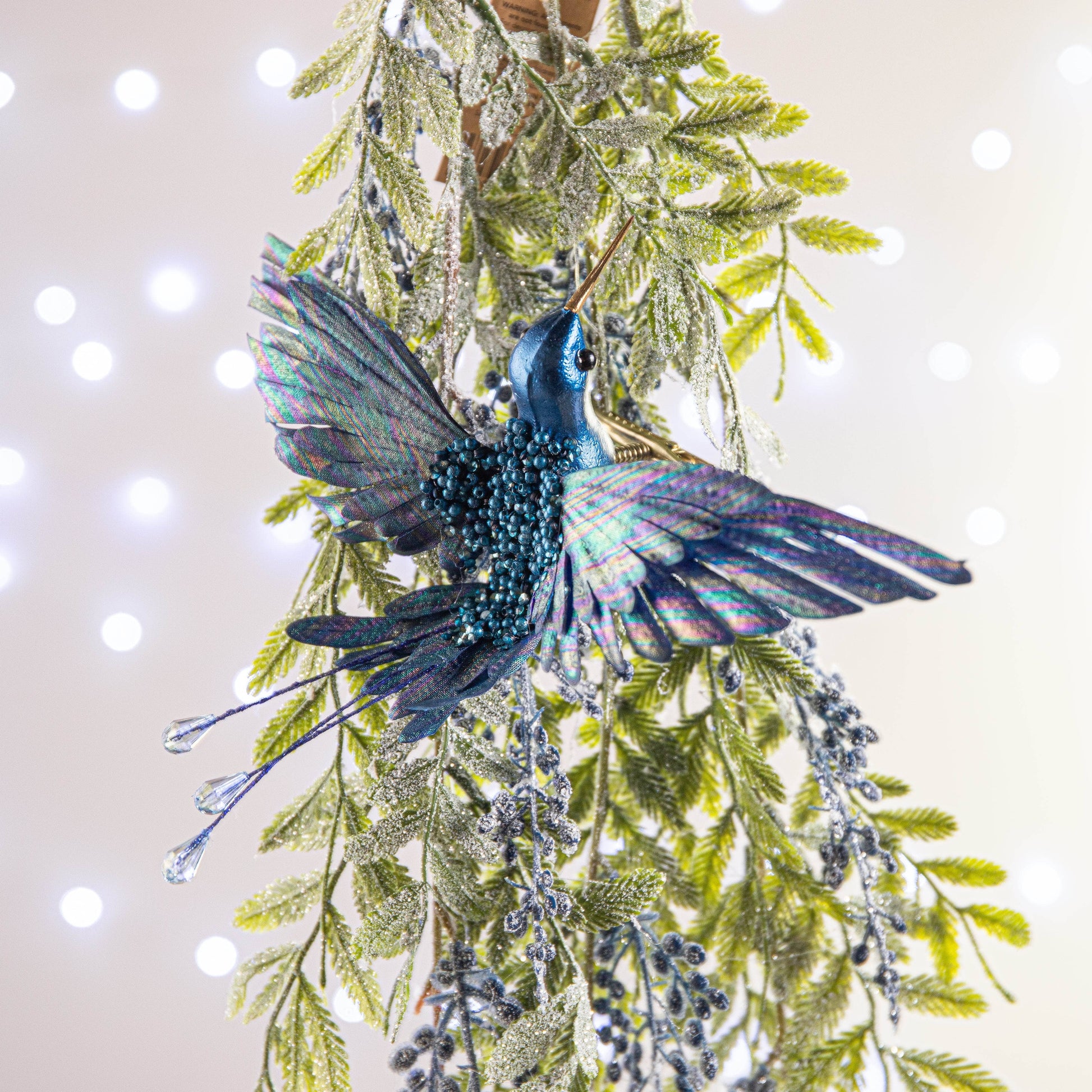 Christmas  -  Blue Beaded Hummingbird Clip-On Christmas Tree Decoration  - 20cm  -  60450874