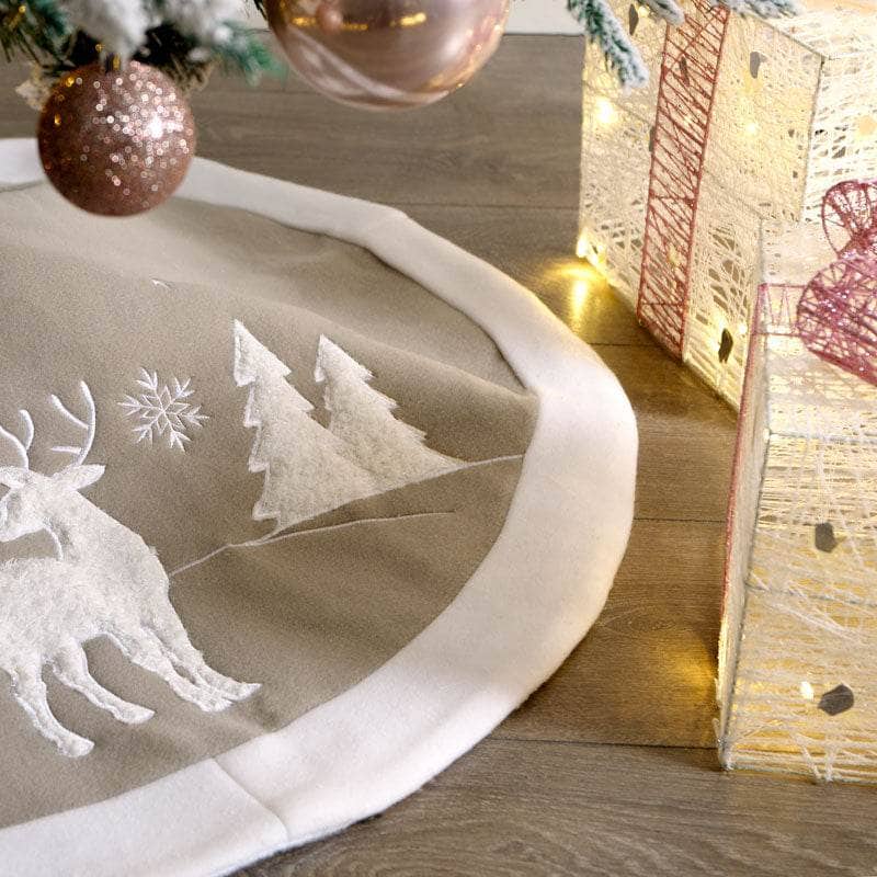Christmas  - Natural Reindeer Tree Skirt - 90cm  -  60008588