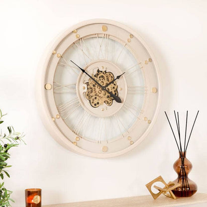 Homeware  -  Tempered Glass Cream & Gold Wall Clock - 90cm  -  60011547