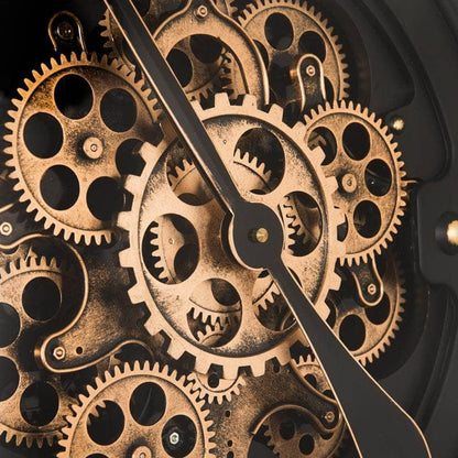 Mirrors  -  Tempered Glass Black & Gold Gears Wall Clock - 80cm  -  60011549