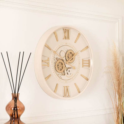 Homeware  -  Tempered Glass Cream & Gold Wall Clock - 59cm  -  60011550