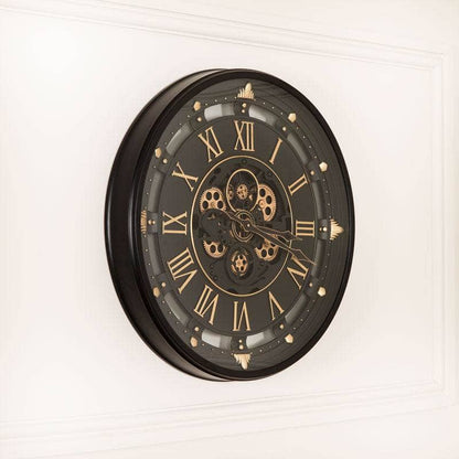 Homeware  -  Tempered Glass Black & Gold Gears Wall Clock - 66cm  -  60011551