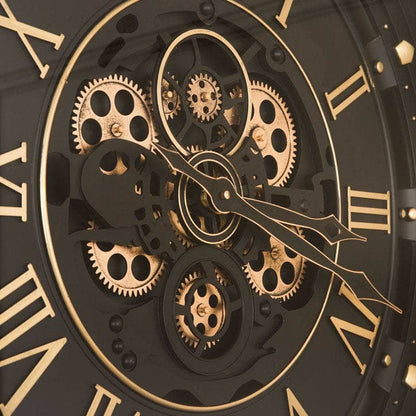 Homeware  -  Tempered Glass Black & Gold Gears Wall Clock - 66cm  -  60011551