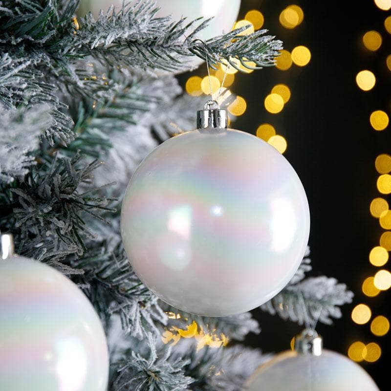Christmas  -  Iridescent White Shatterproof Shiny Baubles - 4 pack  -  50143755
