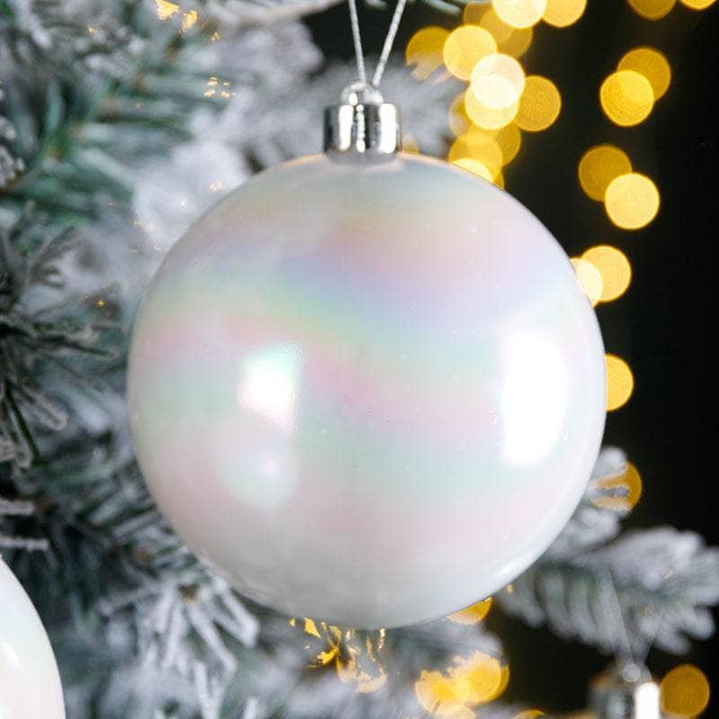 Christmas  -  Iridescent White Shatterproof Shiny Baubles - 4 pack  -  50143755