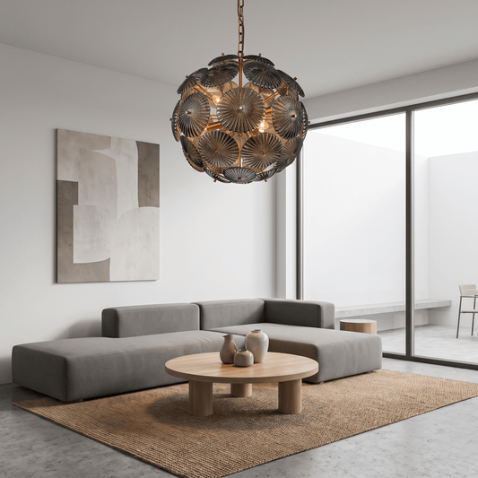 Lights  -  Iron & Glass 6 Light Chandelier - Smoke Glass  -  60486003