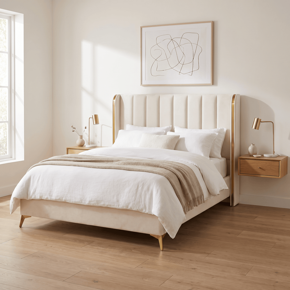 Furniture  -  Jude King Size Bedframe - Cream  -  60487290