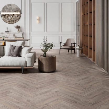 Flooring & Carpet  -  Krono Rutherford Oak Herringbone 8mm Laminate Flooring (0.87m² Pack)  -  60007173