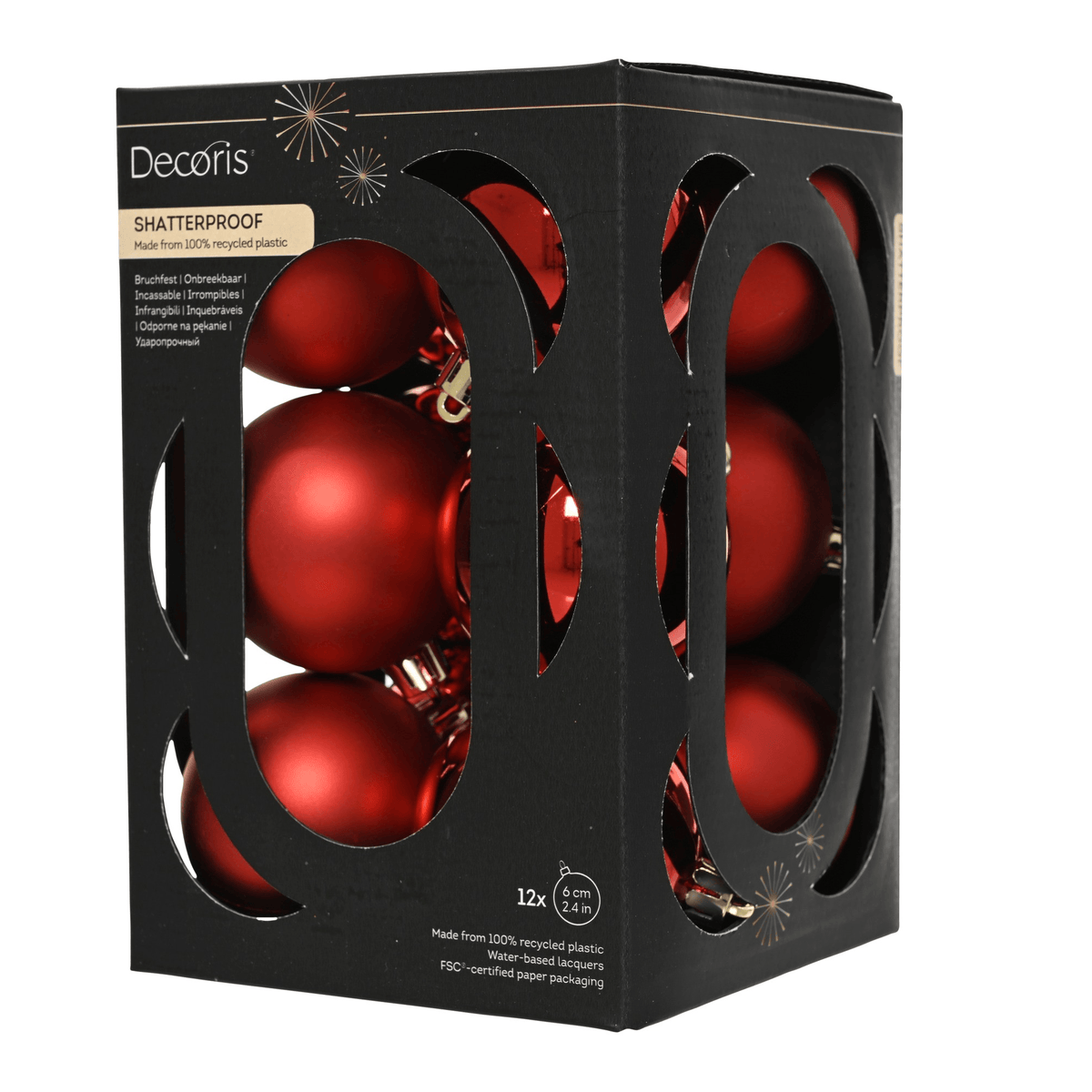 Christmas  -  KAEMIN 021627 PACK OF 12 RED BAUBLES 6CM  -  60487476