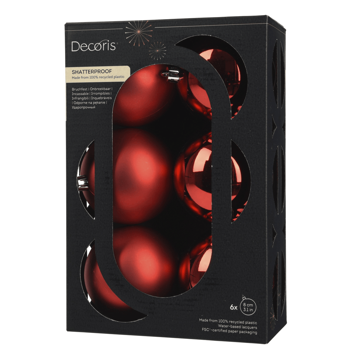 Christmas  -  Red Baubles Pack of 6 - 8cm  -  60487483