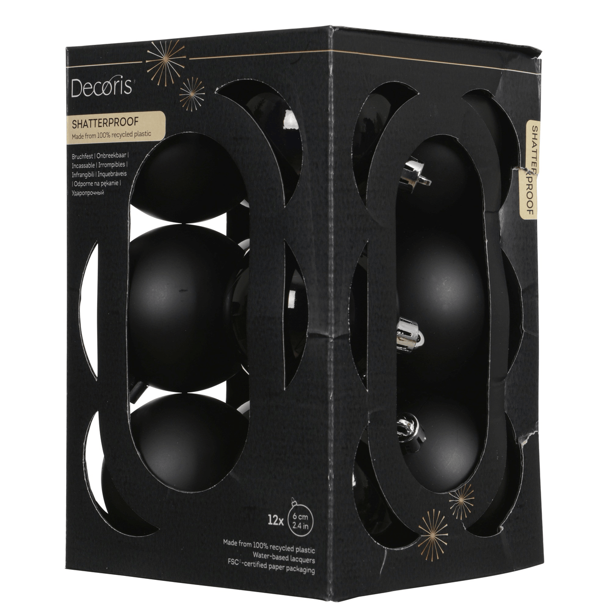 Christmas  -  Black Baubles Pack of 12 - 6cm  -  60487492