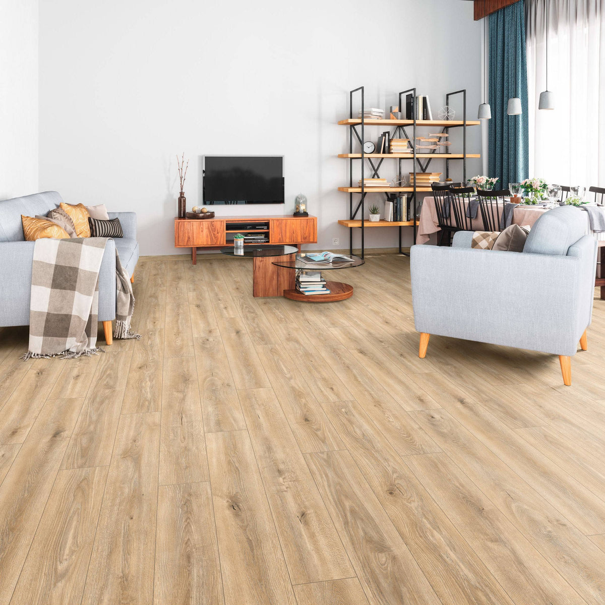 Flooring & Carpet  -  Krono Atlantic Tortilla Cashmere Oak 8mm Laminate Flooring (2.26m² Pack)  -  60487598